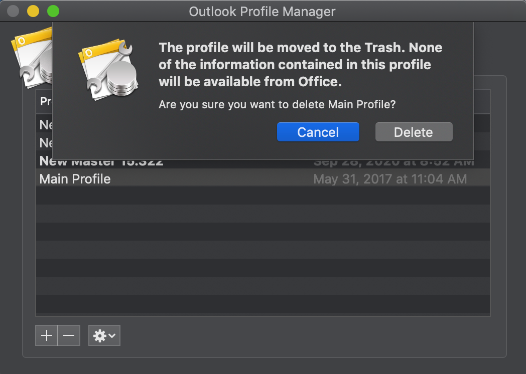 repairing main profile for outlook for mac